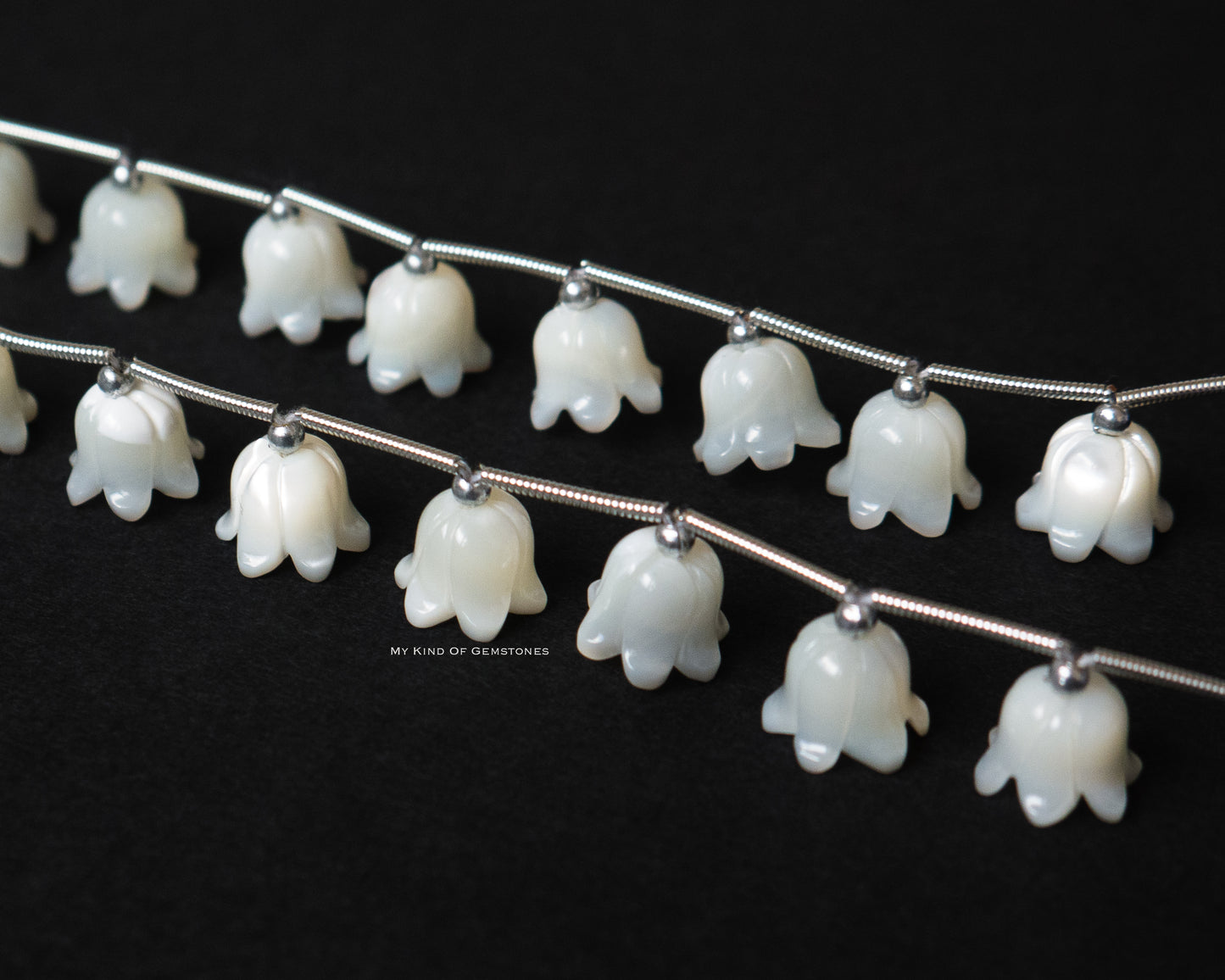 Mother of Pearl Suzuran Flower Carving Beads 1Strand