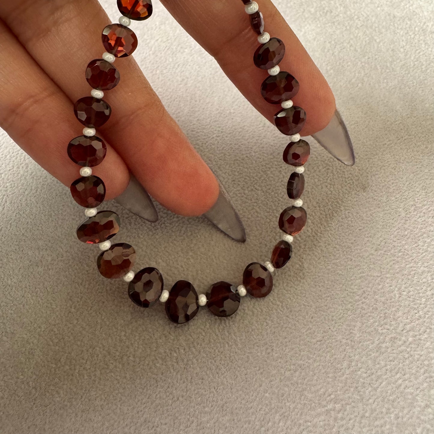 高品質 モザンビークガーネット uneven ハンマードテクスチャービーズ 1連