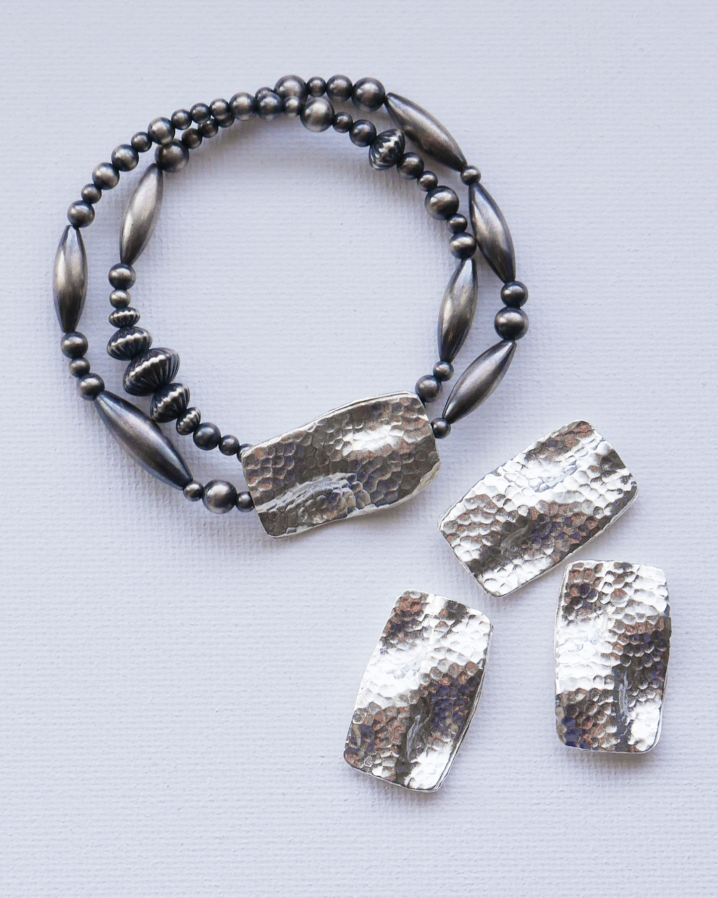 KSB130　カレンシルバー ビーズ フラットテクスチャーレクタングル 1Pcs