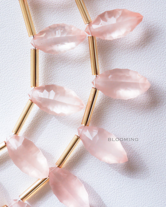 宝石質 ローズクォーツ コンケーブカット マーキス　1連